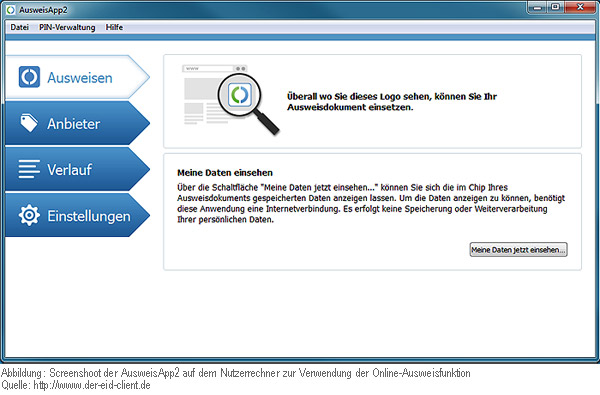Abbildung: Screenshoot der AusweisApp2 zur Nutzung der Online-Ausweisfunktion